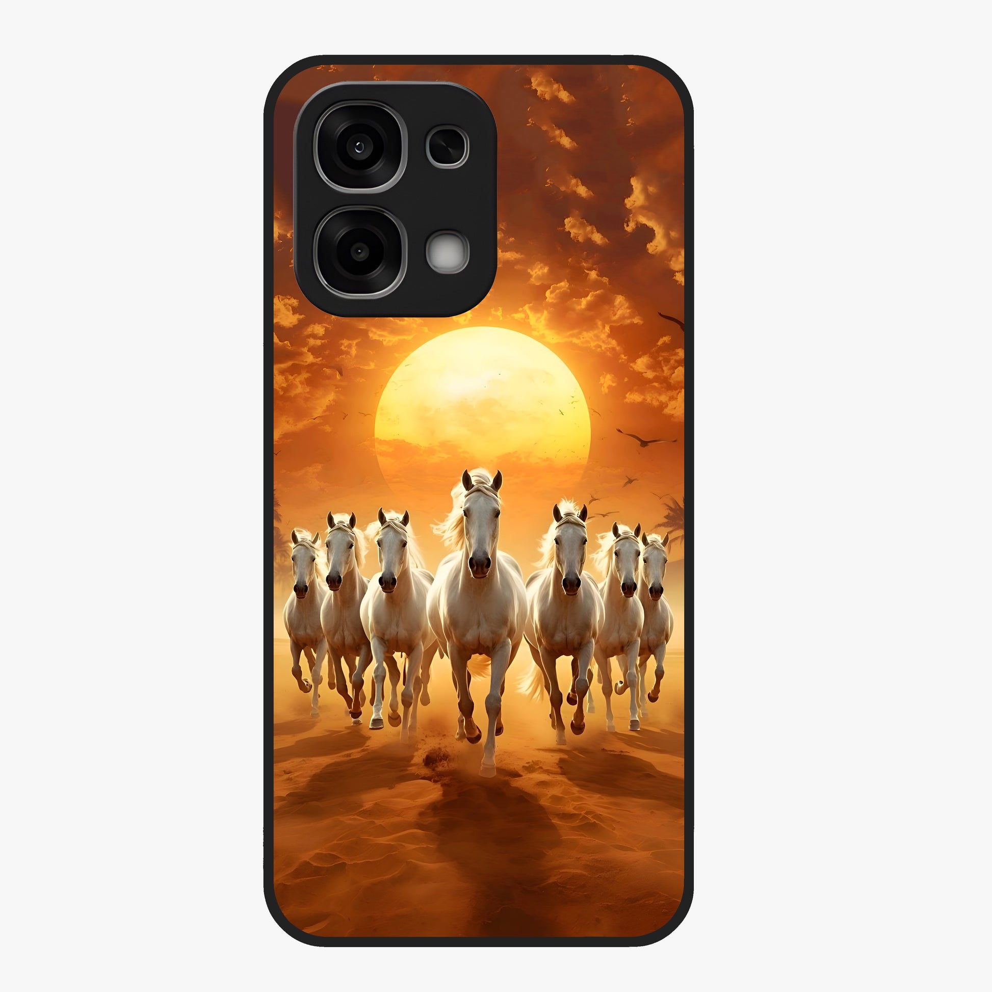 Wild Sunset Majesty Glass Case showing flat back view with majestic sunset landscape artwork and glossy glass finish.