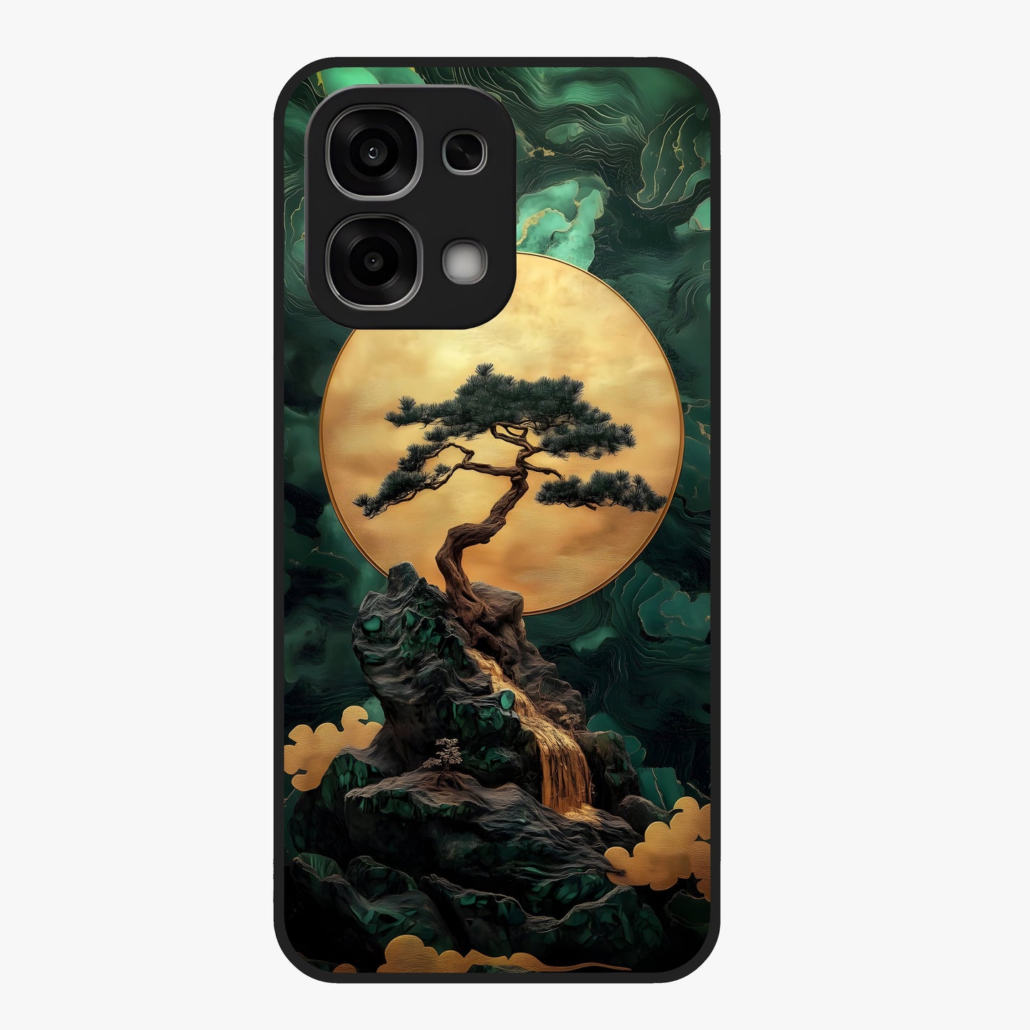 Zen Moon Rise Glass Case showing flat back view with calm moonrise artwork and glossy glass finish.