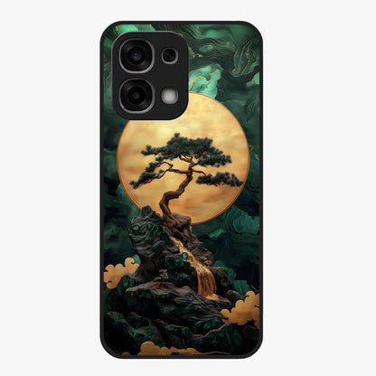 Zen Moon Rise Glass Case showing flat back view with calm moonrise artwork and glossy glass finish.