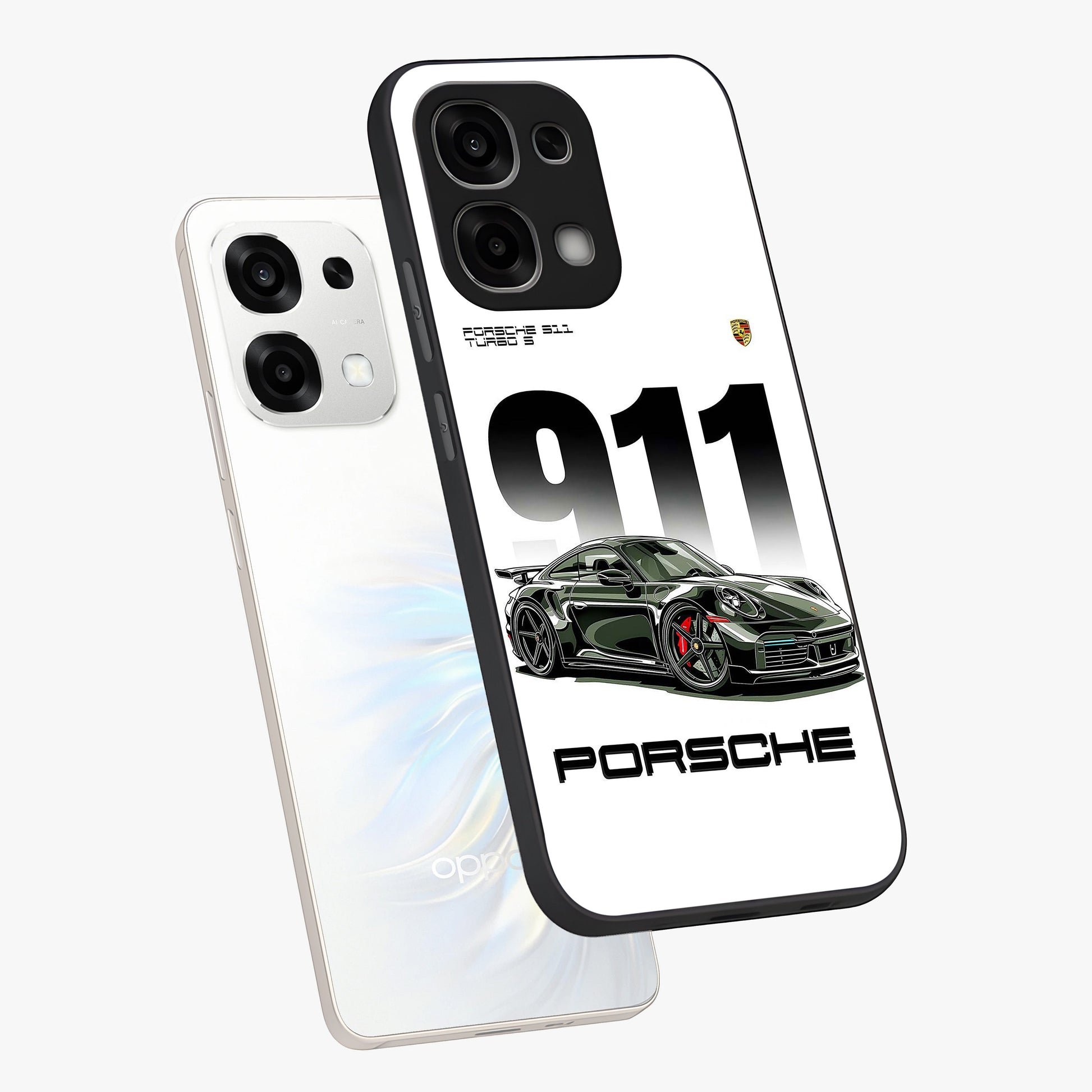 911 Turbo Dominance Glass Case displayed in premium angled mockup highlighting sporty car illustration and sleek glass surface.
