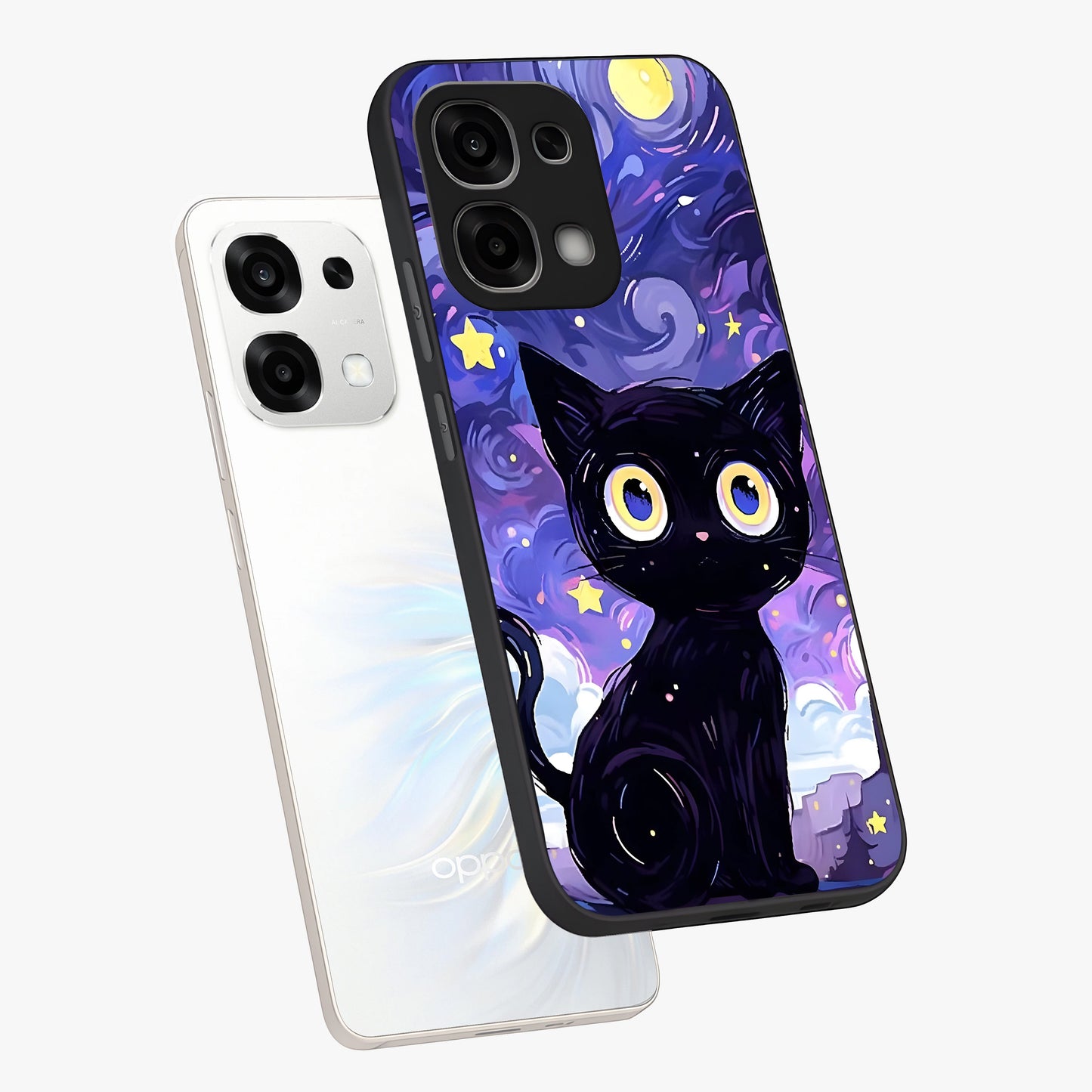 Abstract Cat Art Glass Case displayed in angled mockup highlighting modern abstract cat artwork and sleek glass surface.