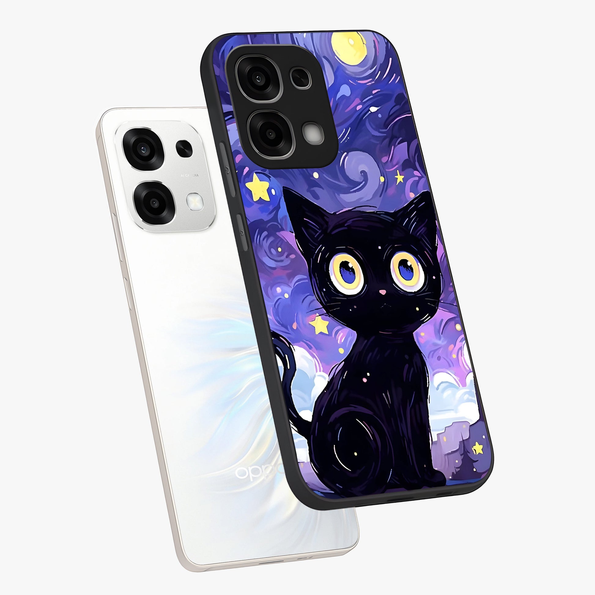 Abstract Cat Art Glass Case displayed in angled mockup highlighting modern abstract cat artwork and sleek glass surface.