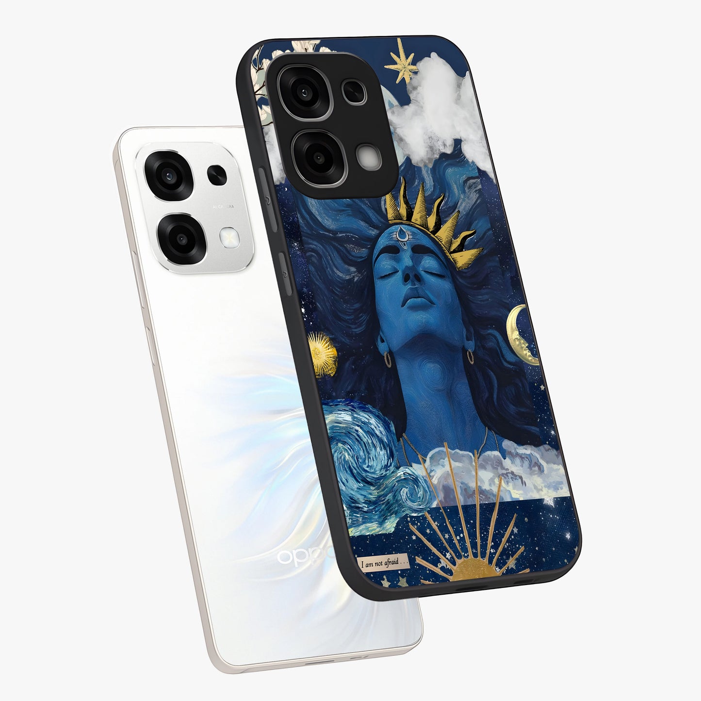 Aesthetic Lord Shiva Glass Case displayed in angled mockup highlighting spiritual Shiva illustration and sacred aesthetic design.