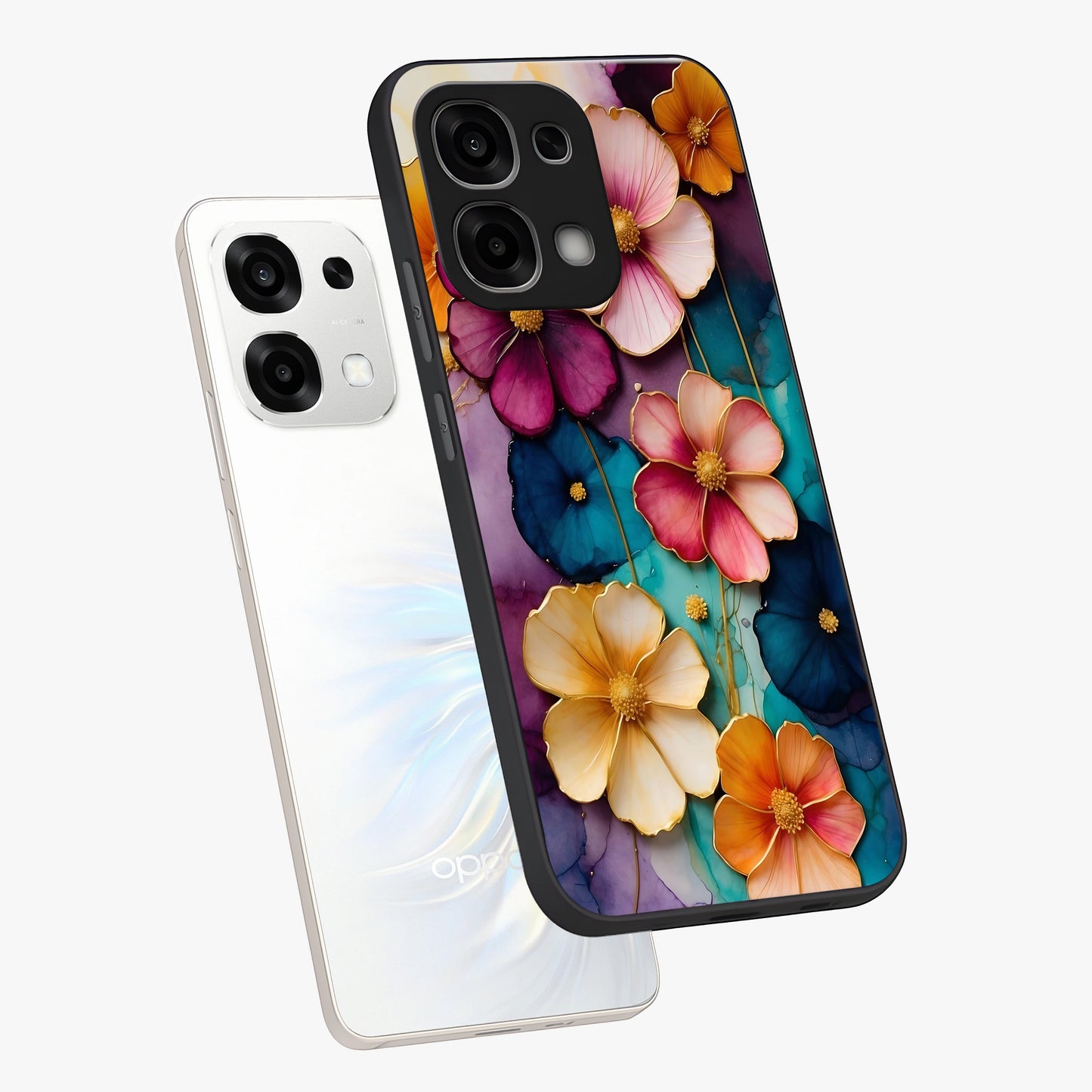 Artlyn Grace Flower Pattern Glass Case displayed in angled mockup highlighting delicate flower pattern design and smooth glass surface.