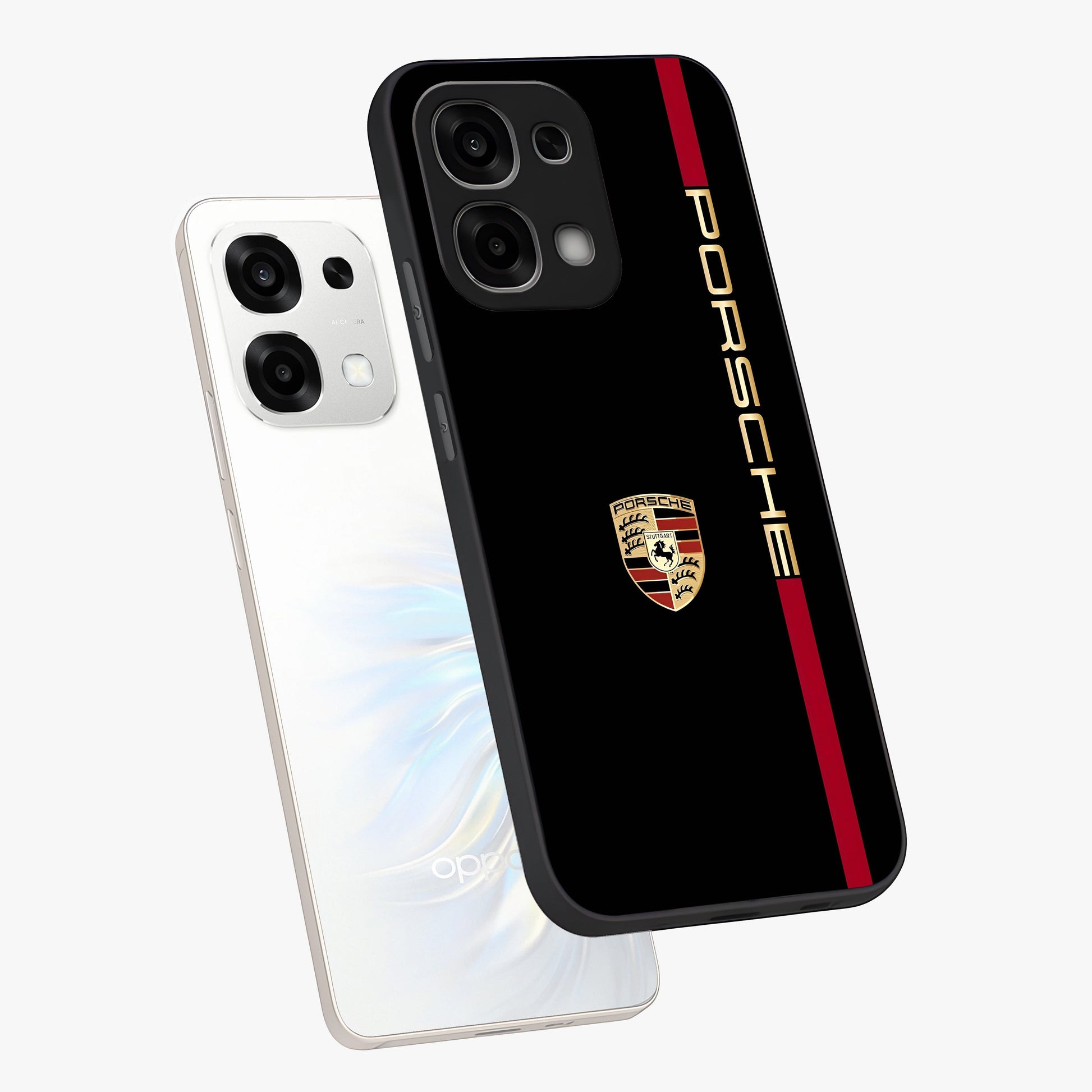 Black Minimal Porsche Glass Case displayed in angled mockup highlighting modern minimal car illustration and clean aesthetic design.