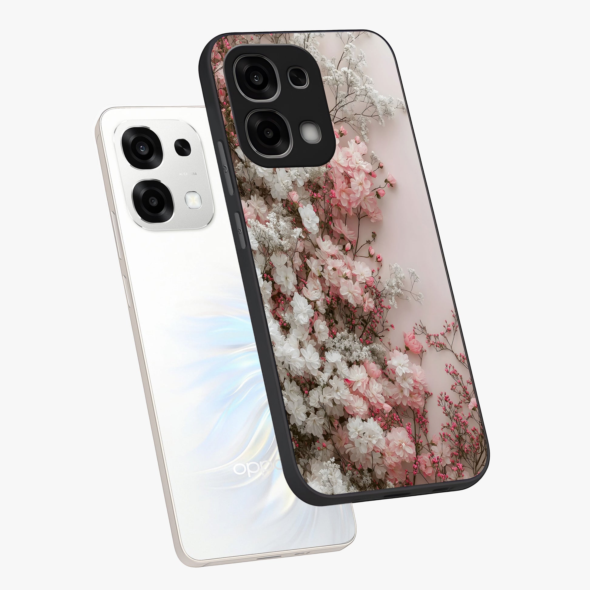 Blush Blossom Cloud Glass Case displayed in angled mockup highlighting soft cloud and blossom design with pastel aesthetic.