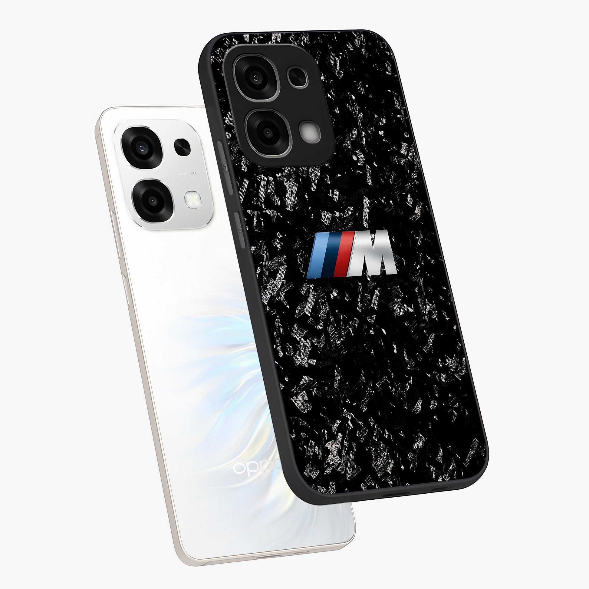 Carbon Speed Mark Glass Case displayed in angled mockup highlighting racing inspired carbon design and sleek aesthetic style.