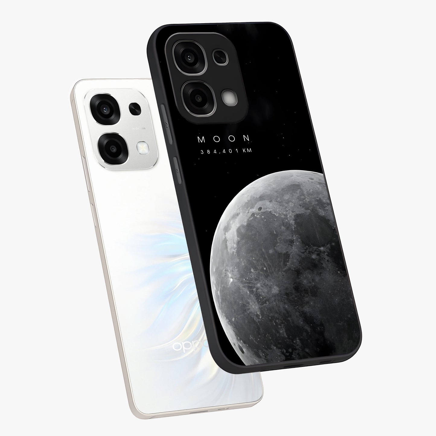 Cosmic Moon Glow Glass Case displayed in angled mockup highlighting celestial moon design with cosmic aesthetic theme.