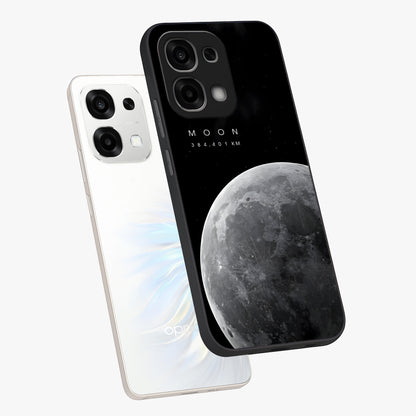 Cosmic Moon Glow Glass Case displayed in angled mockup highlighting celestial moon design with cosmic aesthetic theme.