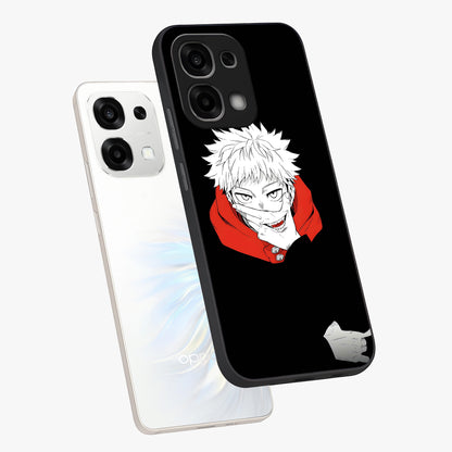 Crimson Chaos Smile Glass Case displayed in angled mockup highlighting edgy crimson smile design with graphic aesthetic.