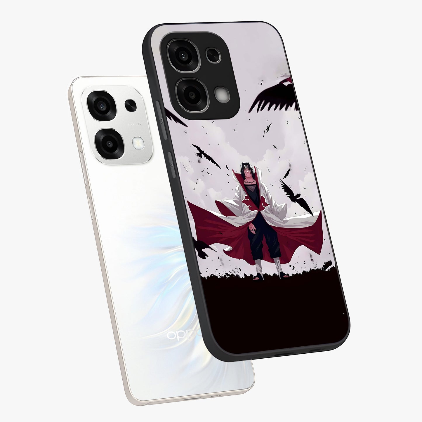 Crimson Crow Ascension Glass Case displayed in angled mockup highlighting powerful crow illustration with dark crimson aesthetic.