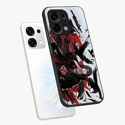 Crimson Crow Illusion Glass Case displayed in angled mockup highlighting mysterious crow graphic with dark aesthetic style.