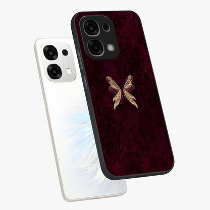 Crimson Fade Butterfly Glass Case displayed in angled mockup highlighting elegant butterfly design with crimson gradient aesthetic.
