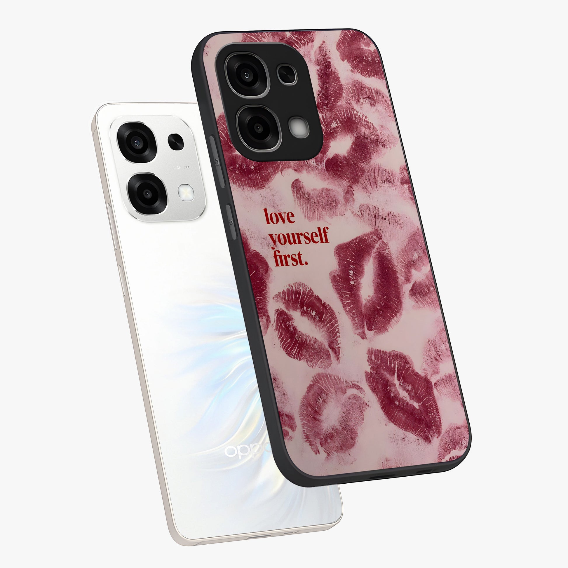 Crimson Kiss Love Glass Case displayed in angled mockup highlighting bold love inspired design with modern aesthetic style.