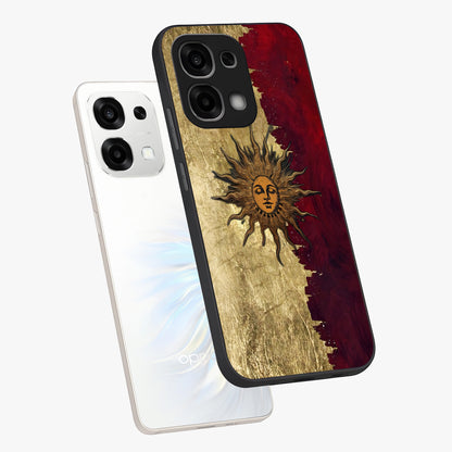 Crimson Sun Majesty Glass Case displayed in angled mockup highlighting majestic crimson sun design with bold aesthetic style.