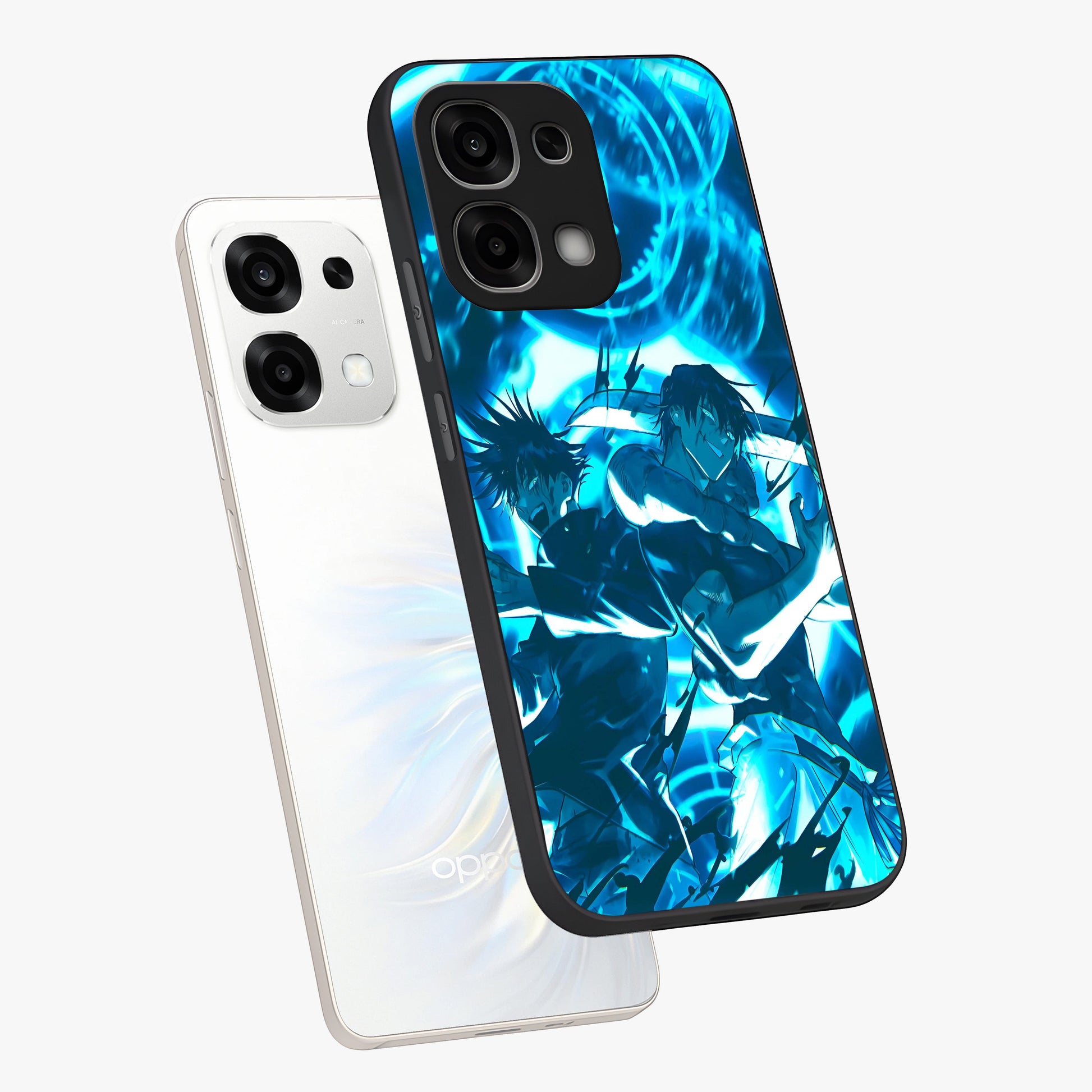 Cursed Energy Clash Glass Case displayed in angled mockup highlighting powerful battle inspired graphic with anime style aesthetic.