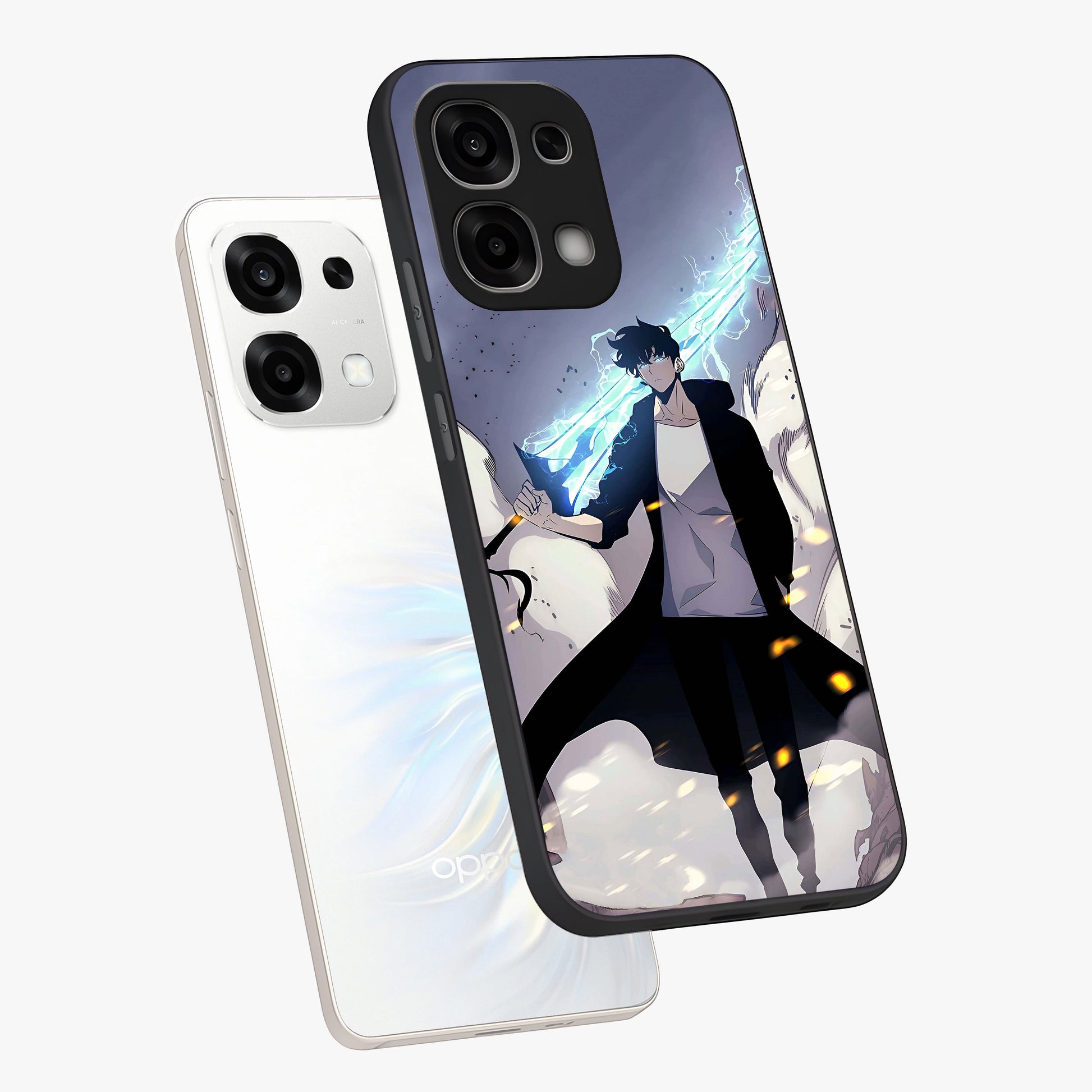 Dark Lightning Anime Warrior Glass Case displayed in angled mockup highlighting powerful lightning themed anime illustration.