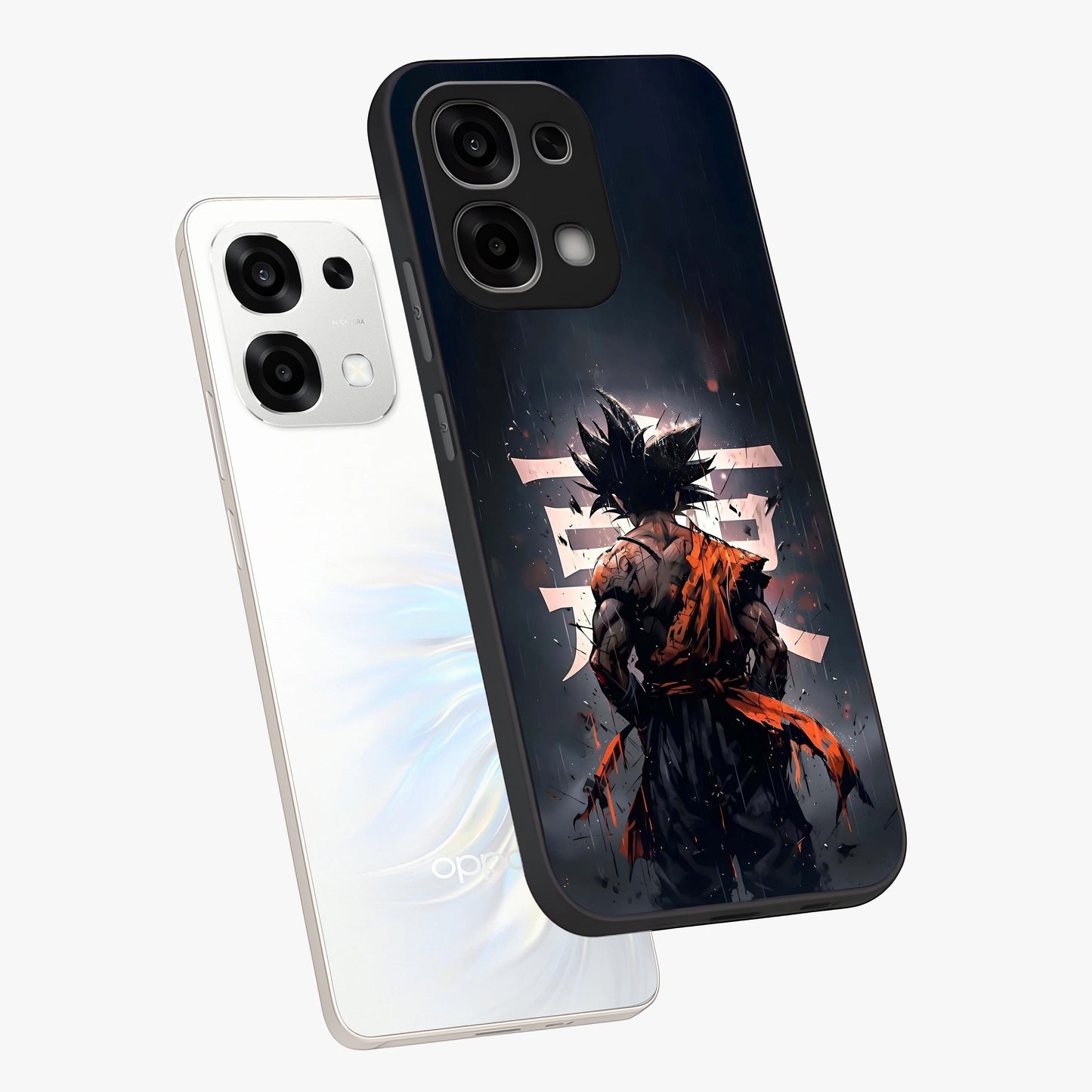 Dark Warrior In Rain Glass Case displayed in angled mockup highlighting dramatic warrior illustration with dark rain aesthetic.