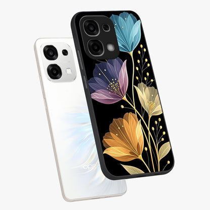 Delicate Multicolor Flowers Glass Case displayed in angled mockup highlighting colorful flower pattern with soft aesthetic style.
