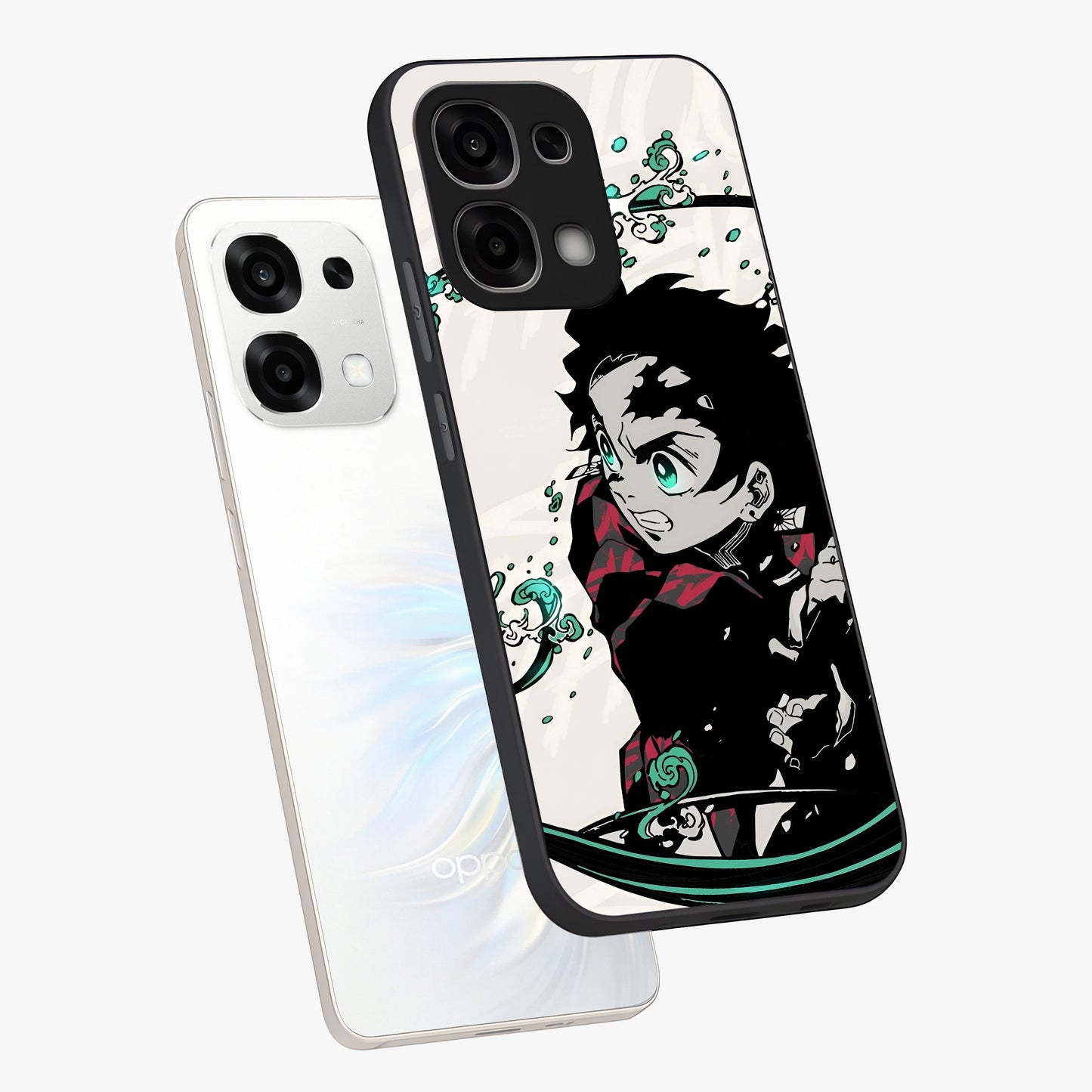 Demon Slayer Glass Case displayed in angled mockup highlighting dramatic anime character design with action aesthetic.