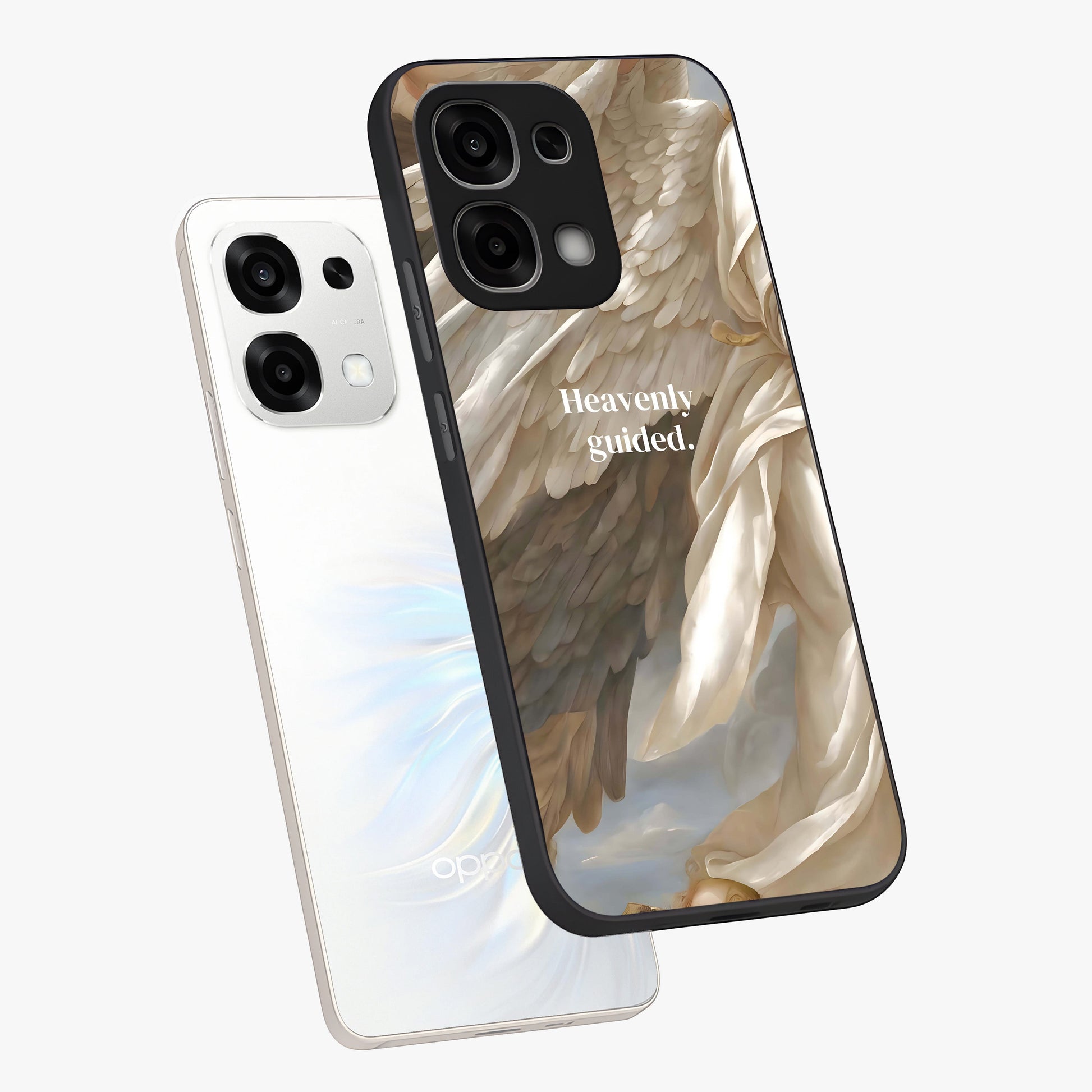 Divine Winged Grace Glass Case displayed in angled mockup highlighting graceful wing design with divine aesthetic style.