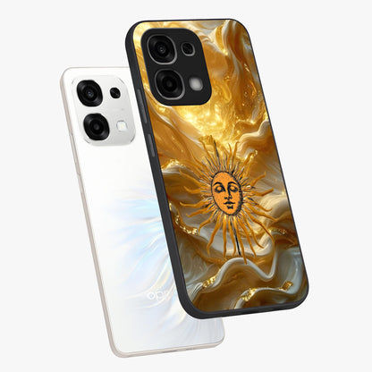 Eternal Golden Glow Glass Case displayed in angled mockup highlighting glowing golden aesthetic design with elegant style.