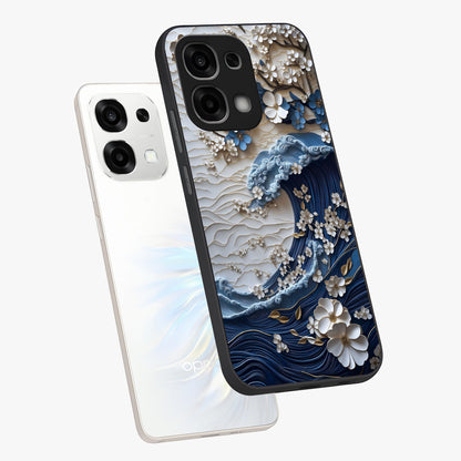 Floral Wave Origami Glass Case displayed in angled mockup highlighting geometric origami flower design with modern aesthetic style.