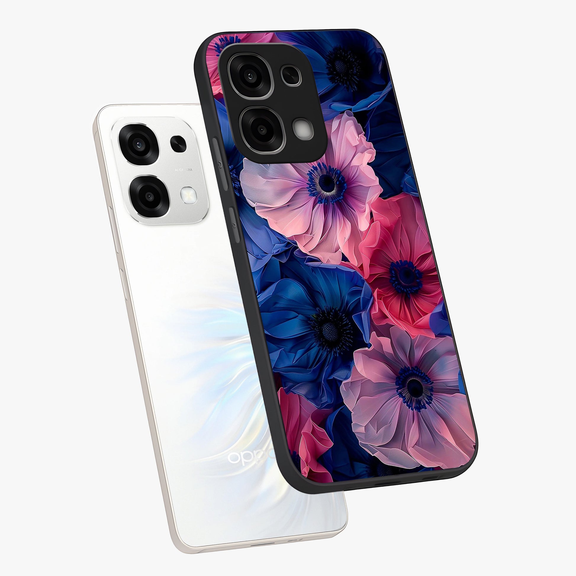 Flower Paper Art Pattern Glass Case displayed in angled mockup highlighting layered paper flower design with artistic aesthetic.