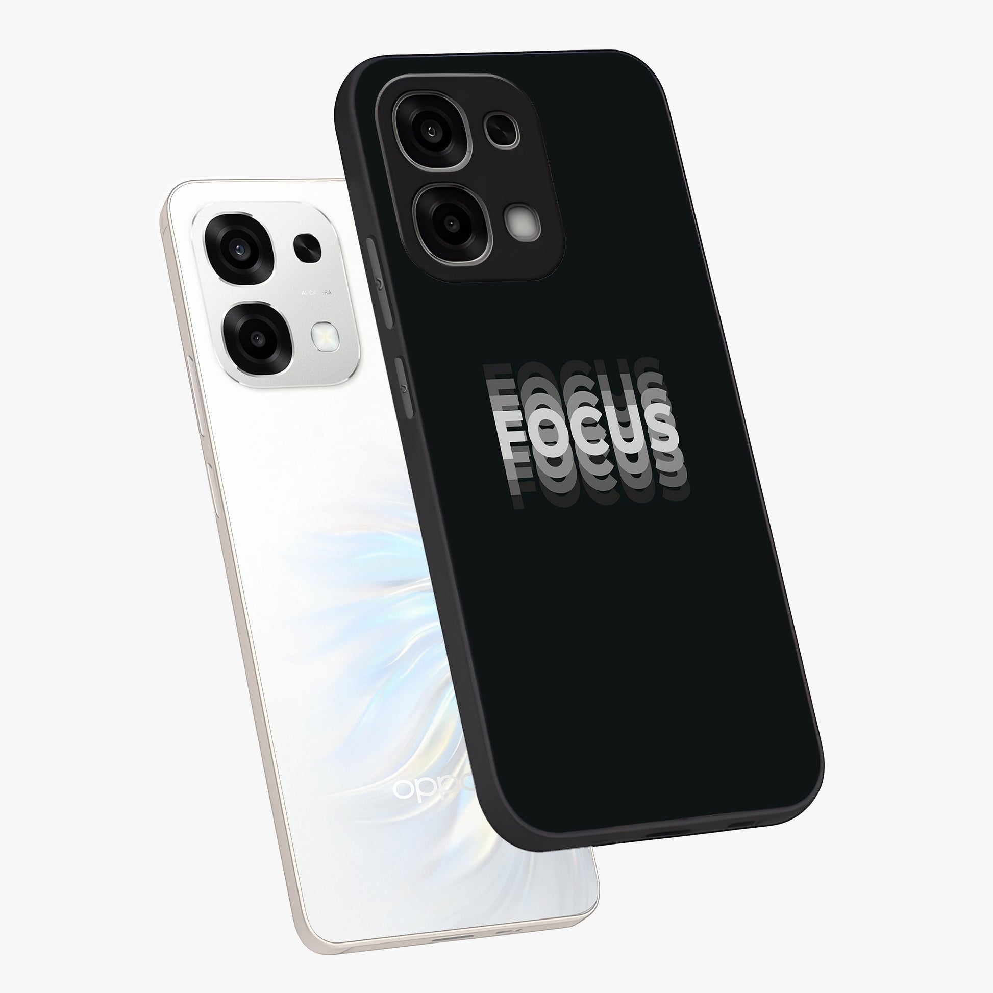 Focus Mode On Glass Case displayed in angled mockup highlighting clean minimal text artwork with modern aesthetic style.