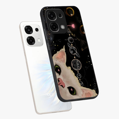 Galactic Cat Glass Case displayed in angled mockup highlighting celestial feline illustration with galaxy aesthetic style.