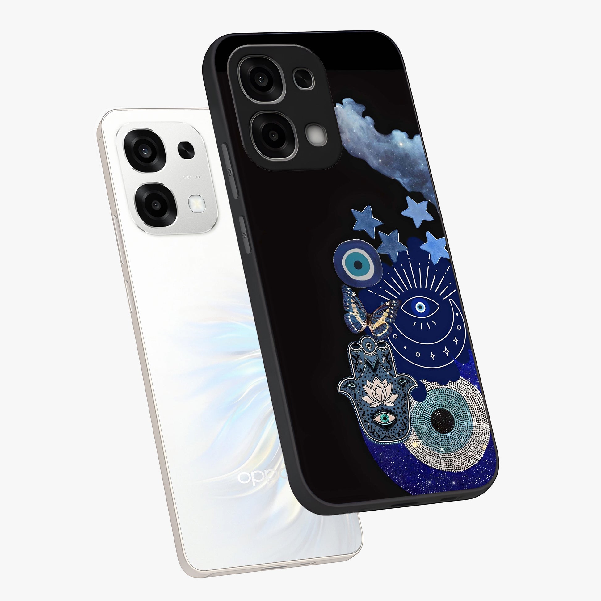 Galactic Charm Cluster Glass Case displayed in angled mockup highlighting luminous galaxy inspired design with dreamy aesthetic.
