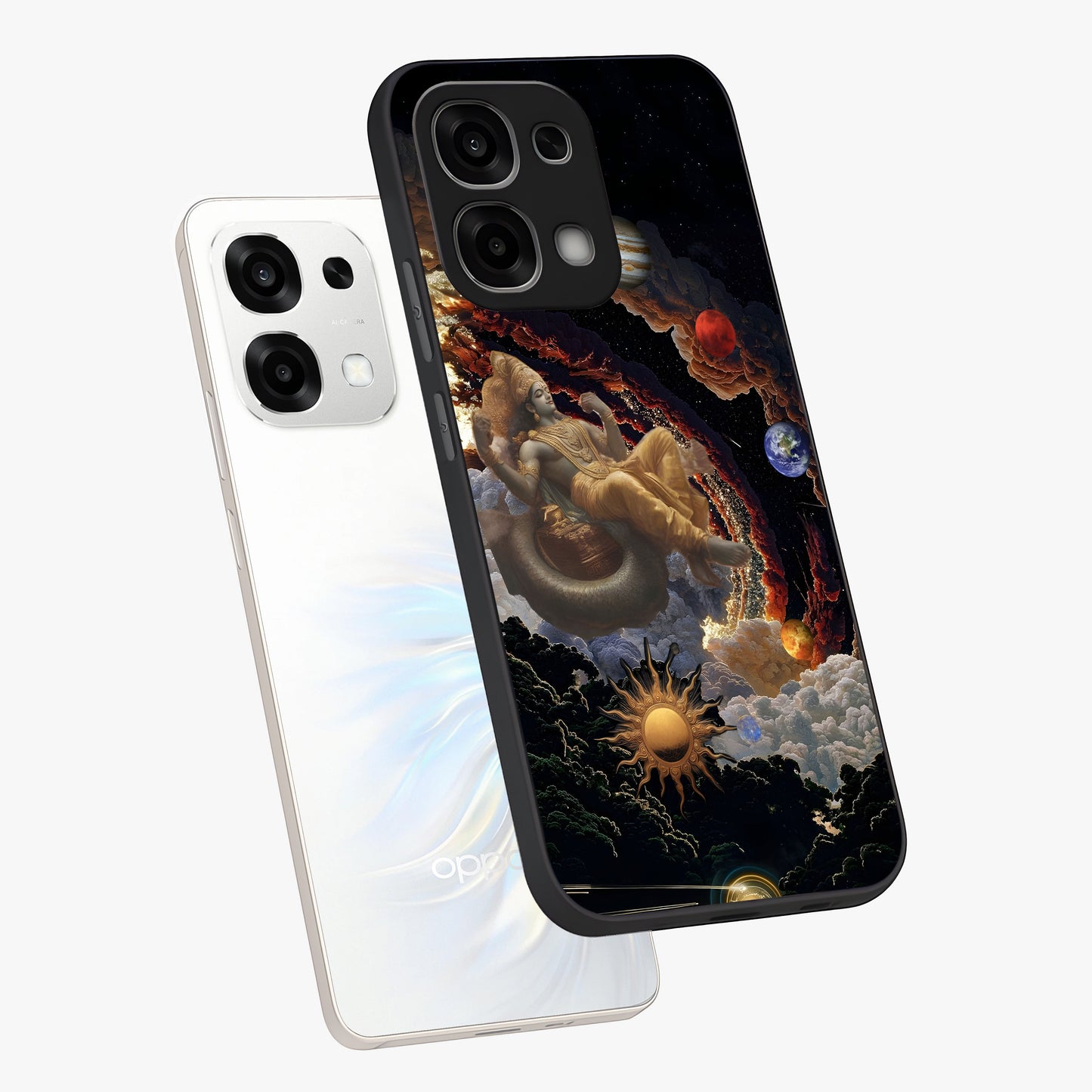 Galactic Divine God Glass Case displayed in angled mockup highlighting powerful celestial deity illustration with galactic aesthetic.