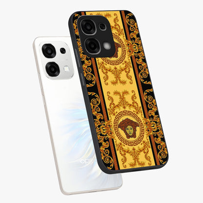 Golden Lotus Glow Glass Case displayed in angled mockup highlighting radiant lotus illustration with spiritual aesthetic.
