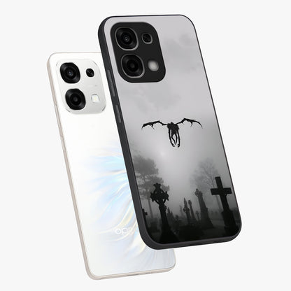 Graveyard Shadow Descent Glass Case displayed in angled mockup highlighting eerie shadow illustration with gothic aesthetic.