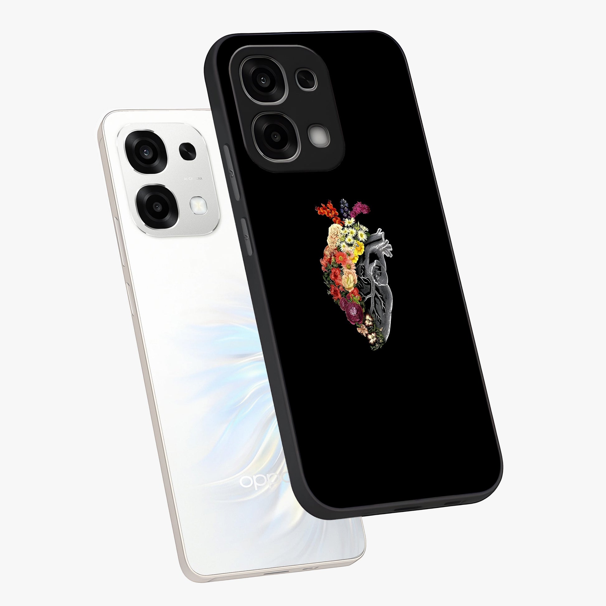 Heart With Flowers Glass Case displayed in angled mockup highlighting romantic flower design with soft aesthetic style.
