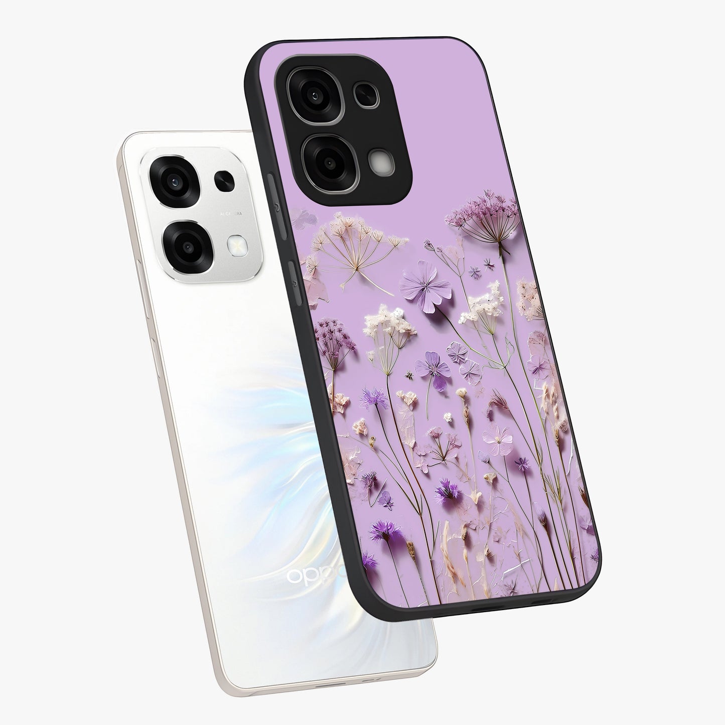 Lavender Blossom Dream Glass Case displayed in angled mockup highlighting dreamy lavender flower design with calming aesthetic style.