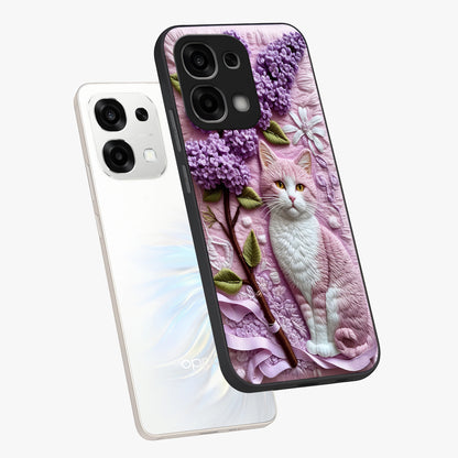 Lavender Cat Whimsy Glass Case displayed in angled mockup highlighting playful feline illustration with pastel lavender aesthetic.