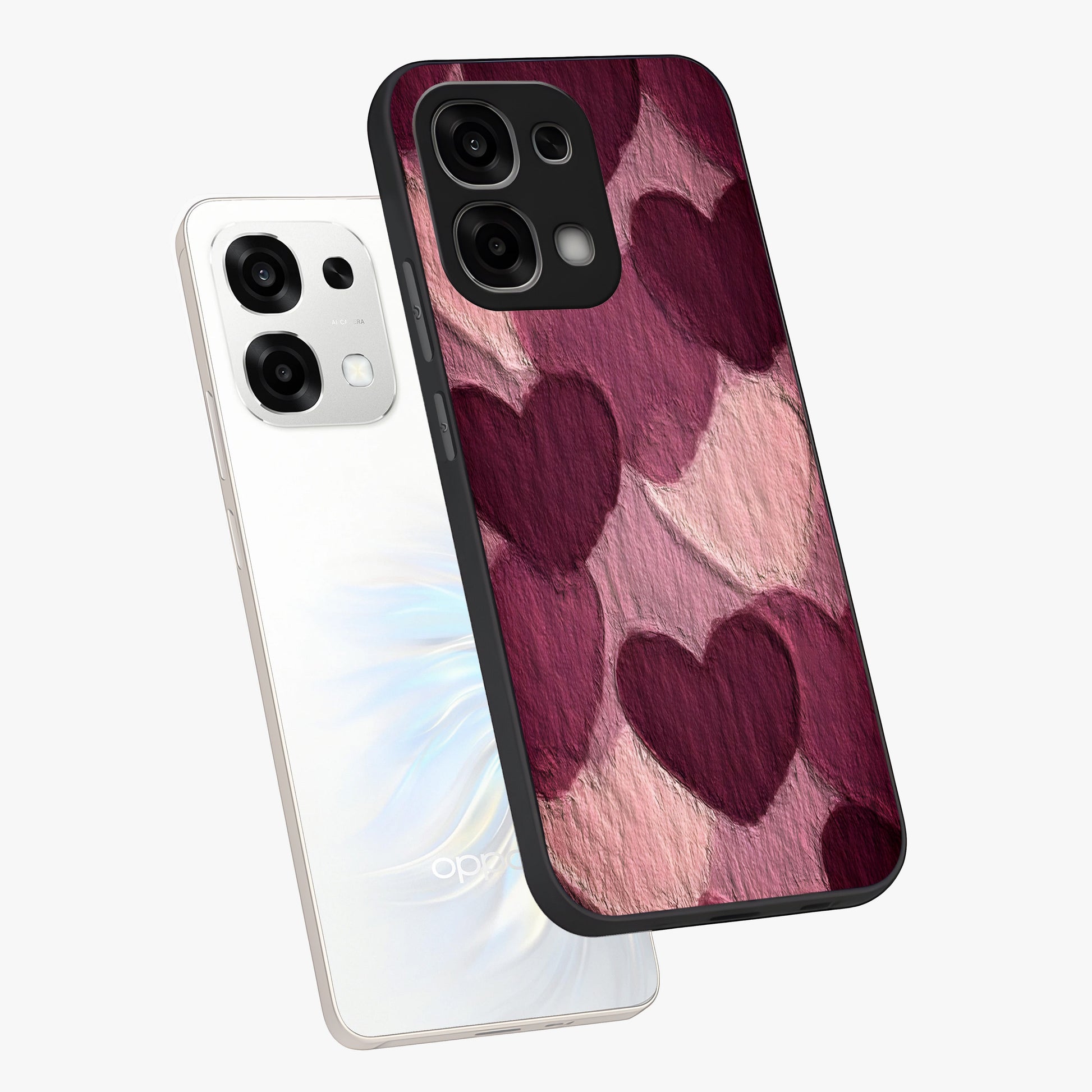 Layered Paper Hearts Glass Case displayed in angled mockup highlighting creative paper craft heart design with romantic aesthetic.