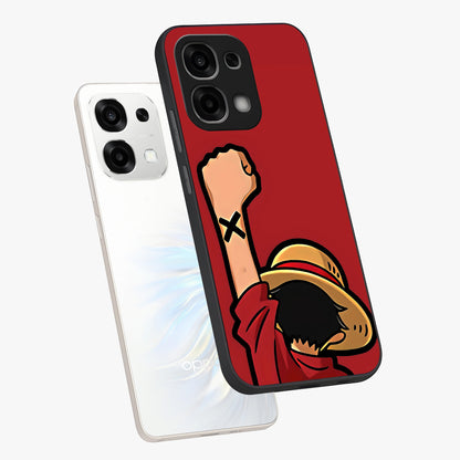 Luffy X Spirit Glass Case displayed in angled mockup highlighting powerful anime design with energetic action aesthetic.