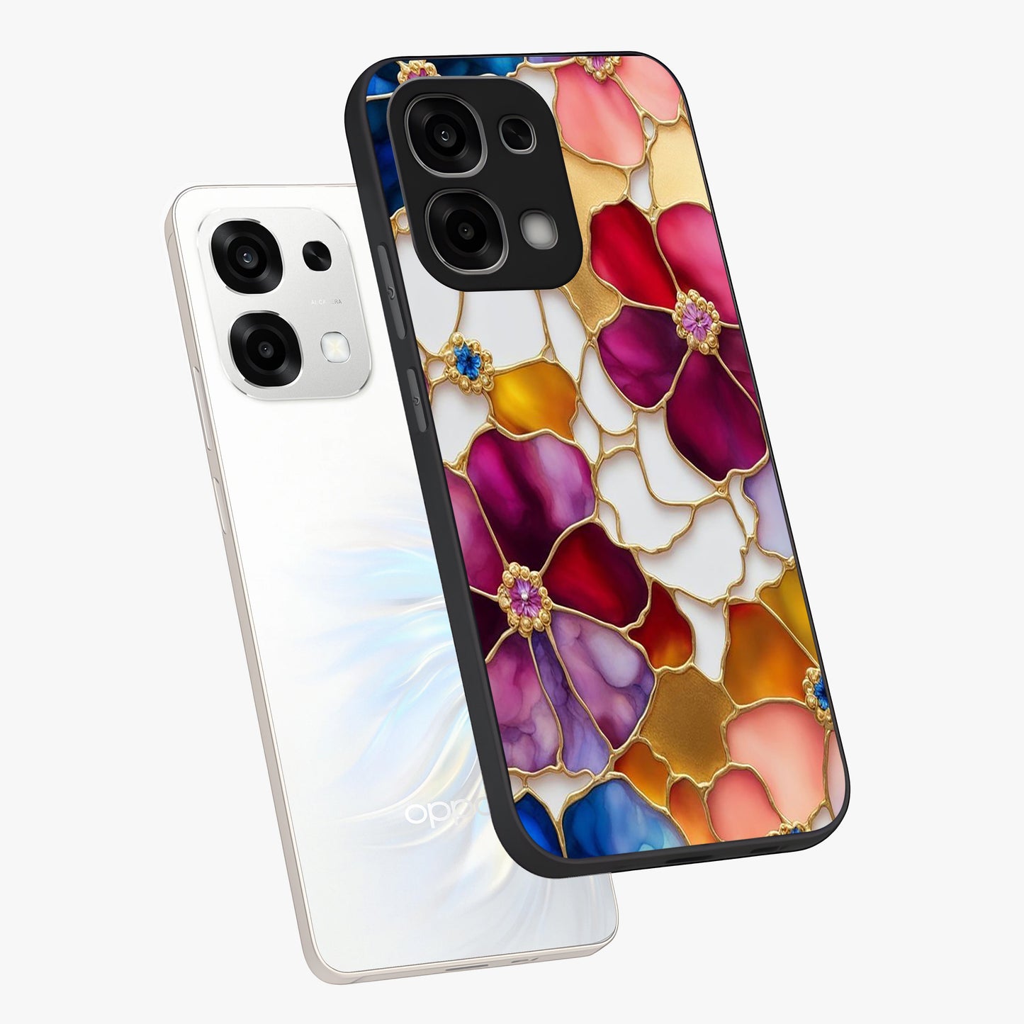 Marble Flower Pattern Glass Case displayed in angled mockup highlighting elegant marble floral design with modern aesthetic.