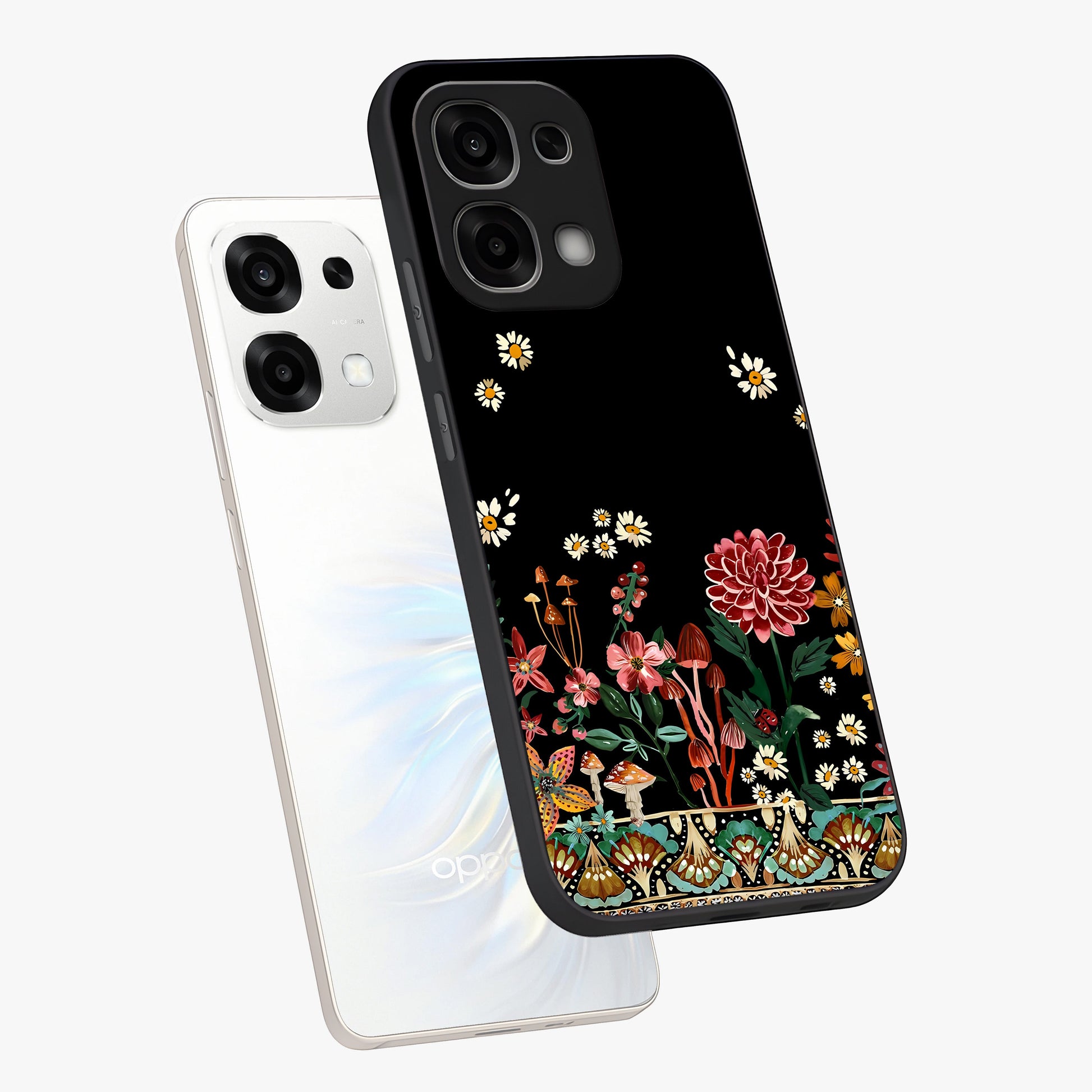 Midnight Bloom Pattern Glass Case displayed in angled mockup highlighting elegant flower design with midnight aesthetic style.