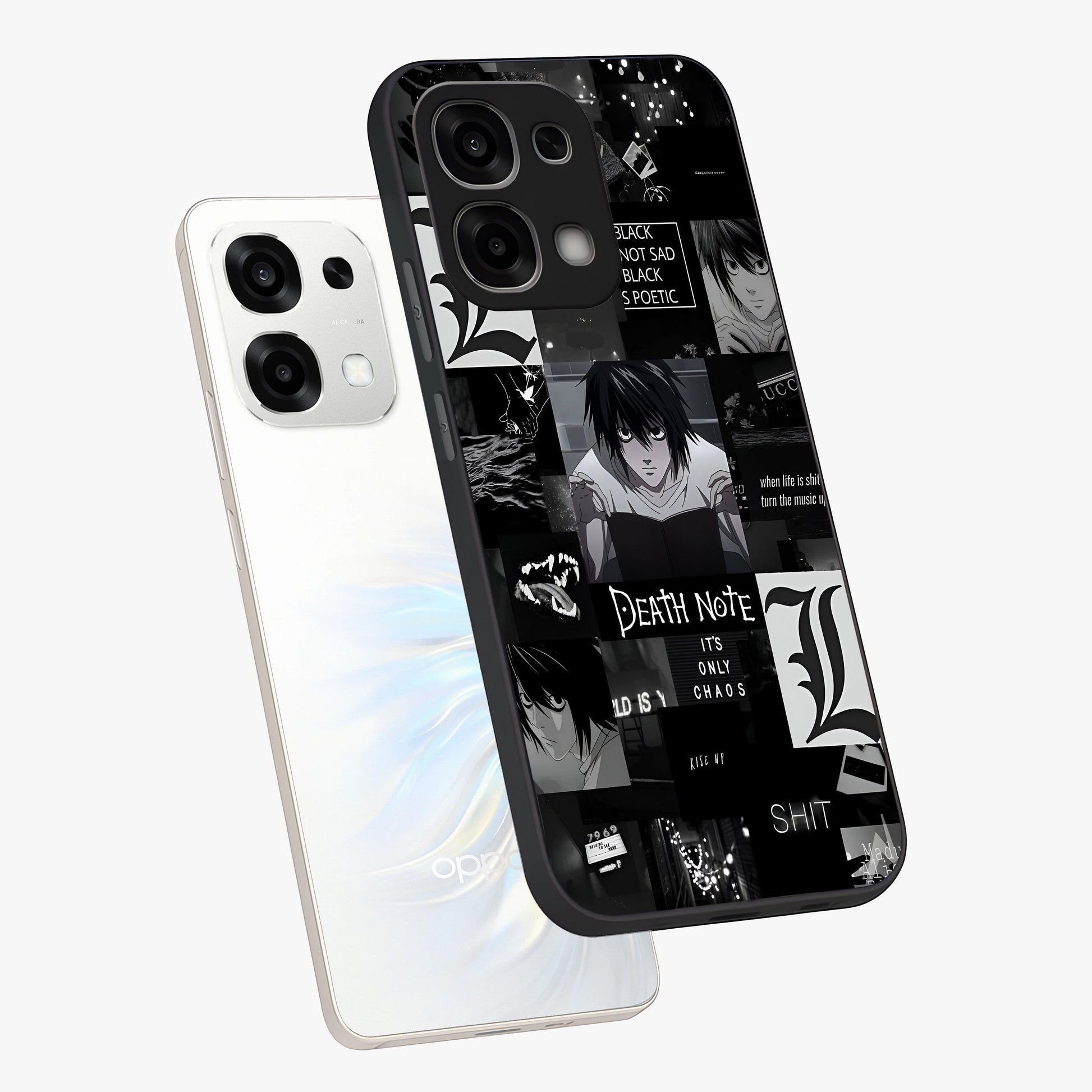 Midnight Chaos Mind Glass Case displayed in angled mockup highlighting chaotic artistic design with dramatic midnight aesthetic.