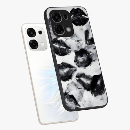 Midnight Kiss Marks Glass Case displayed in angled mockup highlighting playful romantic design with bold midnight aesthetic.