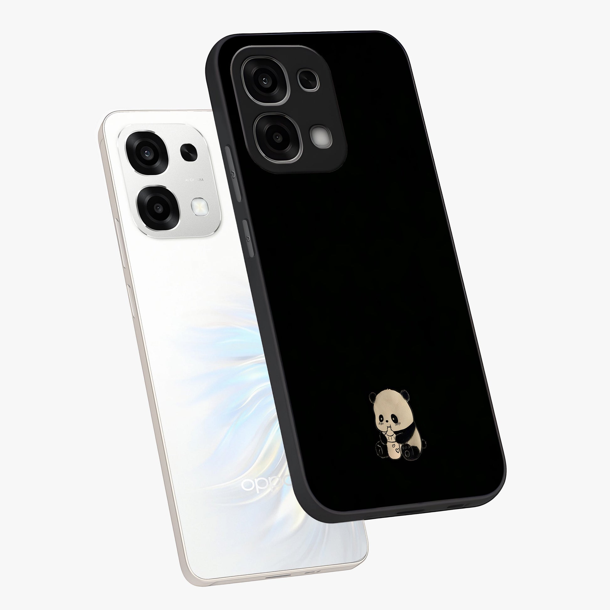 Midnight Panda Love Glass Case displayed in angled mockup highlighting adorable panda illustration with midnight aesthetic.
