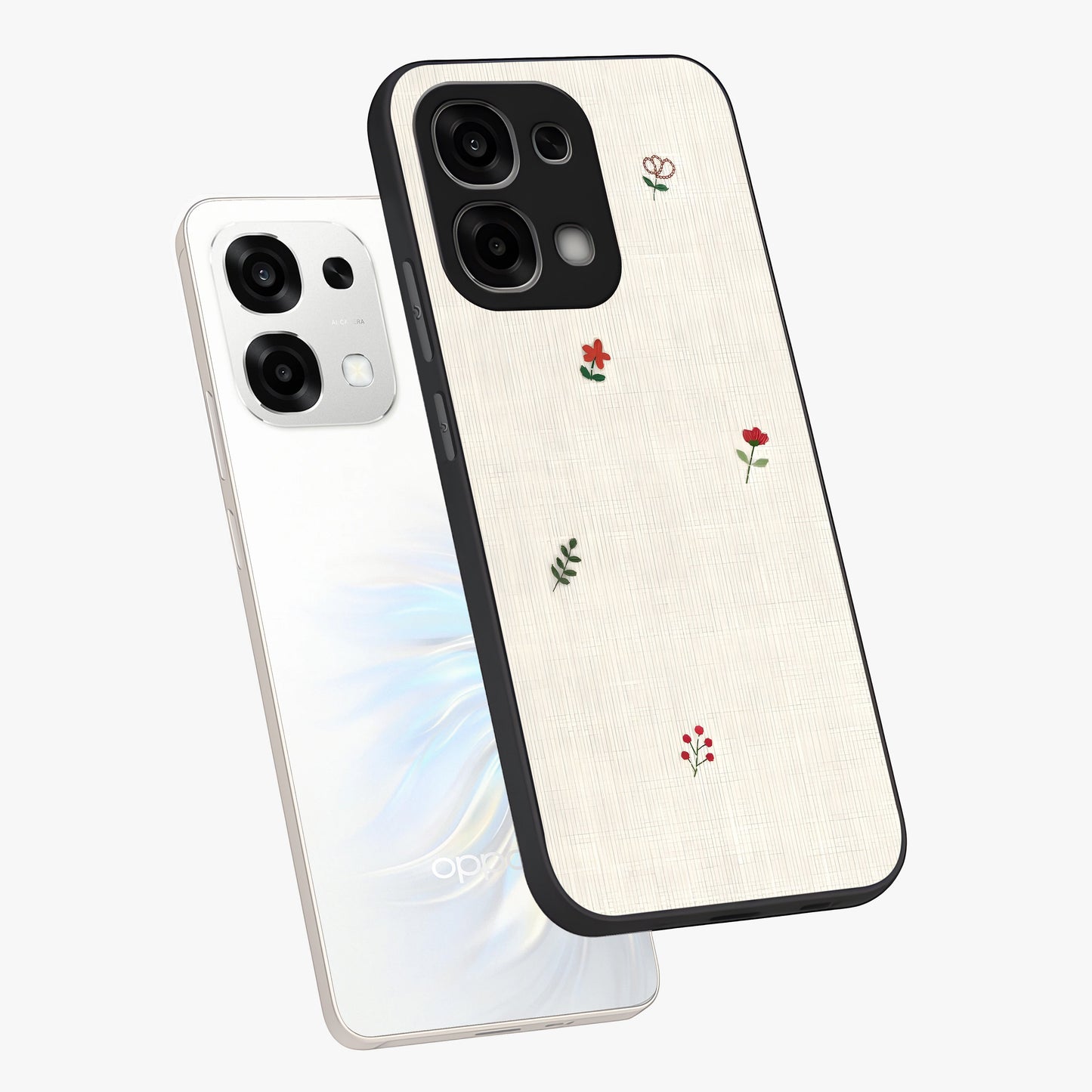 Minimalistic Blue With White Flower Pattern Glass Case displayed in angled mockup highlighting simple floral design with minimal aesthetic.
