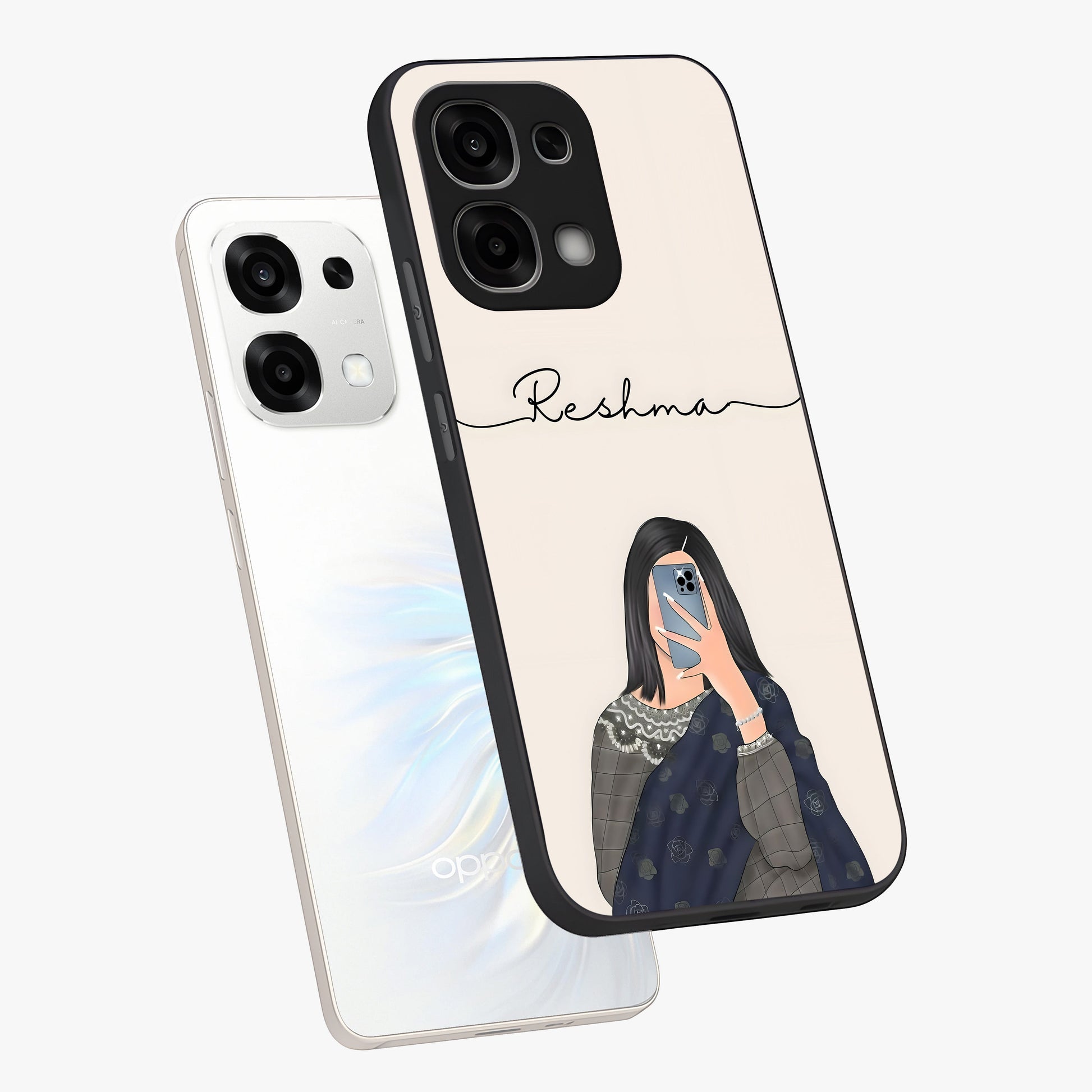 Mirror Mood Muse With Custom Name Glass Case displayed in angled mockup highlighting aesthetic mirror inspired design with custom name feature.