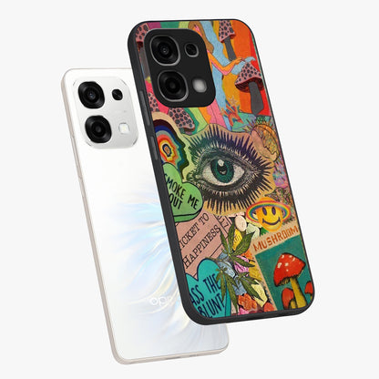 Mystic Eye Wonderland Glass Case displayed in angled mockup highlighting magical eye illustration with dreamy aesthetic.