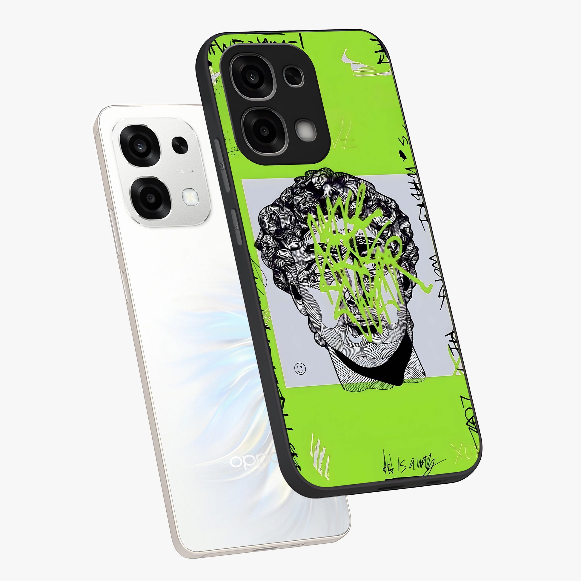 Neo Graffiti Rebellion Glass Case displayed in angled mockup highlighting urban street art design with rebellious aesthetic.