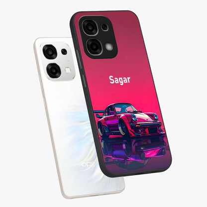 Neon Pink Porsche Glass Case displayed in angled mockup highlighting sleek neon pink car design with racing aesthetic.