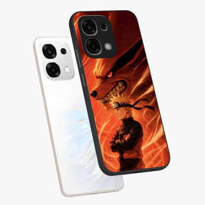 Nine Tails Legacy Glass Case displayed in angled mockup highlighting dynamic anime beast illustration with bold mystical aesthetic.